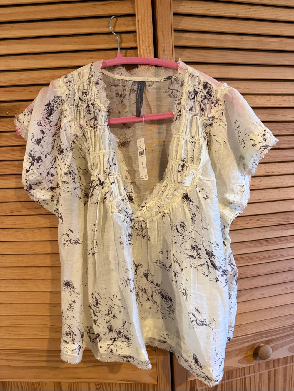Anthropologie Silk Cream Floral-Print V-Neck Women's Blouse